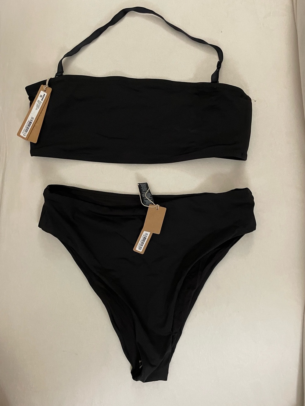 Skims NWT 2PC Onyx Bandeau Halter Bikini Top & Mid Waist Bottoms  Swimsuit L